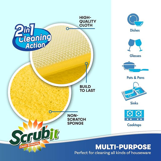 Scrub and Wipe Cleaning Pads – SCRUBIT Dual Sided Scouring Pad and Sponge - Image 2