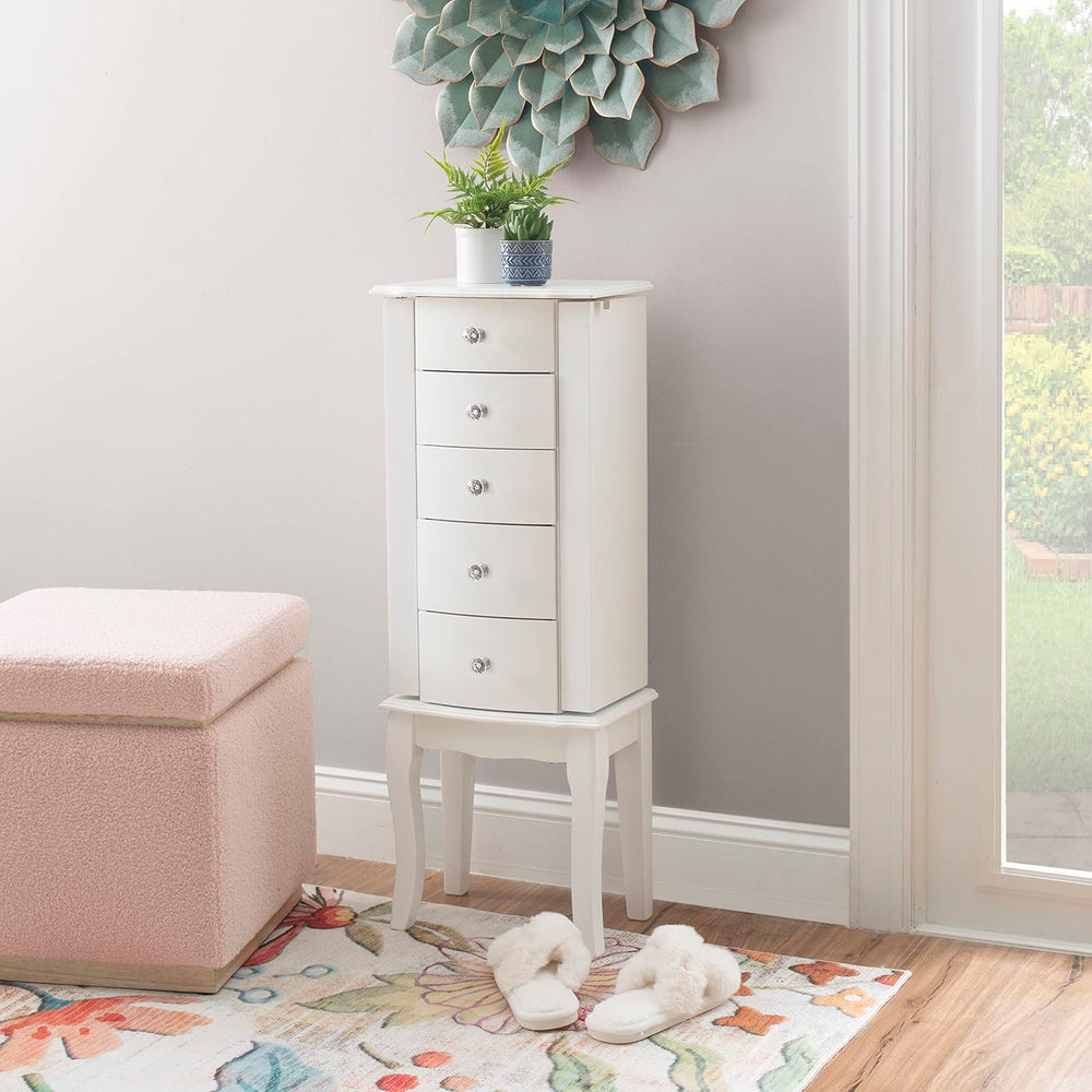 Powell Furniture Jewelry Armoire, White, 13"x 9.375"x 35.5"