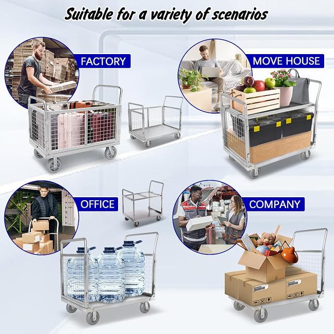 Platform Truck with Cage, 6 in1 Foldable Heavy Duty Steel Flatbed Cart - Image 5