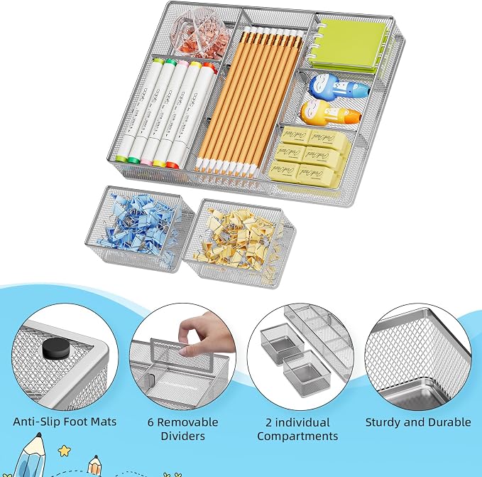 Marbrasse 3 Packs Desk Drawer Organizers, Metal Mesh Dividers - Image 4