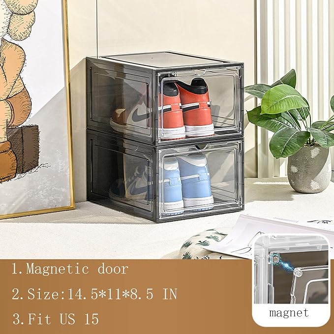 XXL Drop Front Shoe Storage Box Stackable, 8 Pack Shoe Display Case Fit US 15 - Image 3