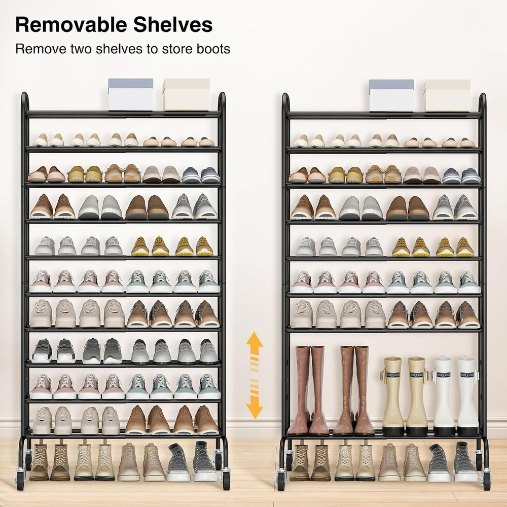 STO STO Expandable Shoe Rack, 10-Tier Metal Tall Shoe Rack for Garage, Up to ...
