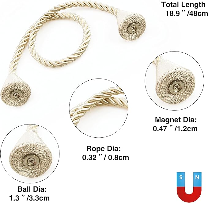 4 Pack Magnetic Curtain Tiebacks Rope Modern Handmade Curtain Tie Backs - Image 3