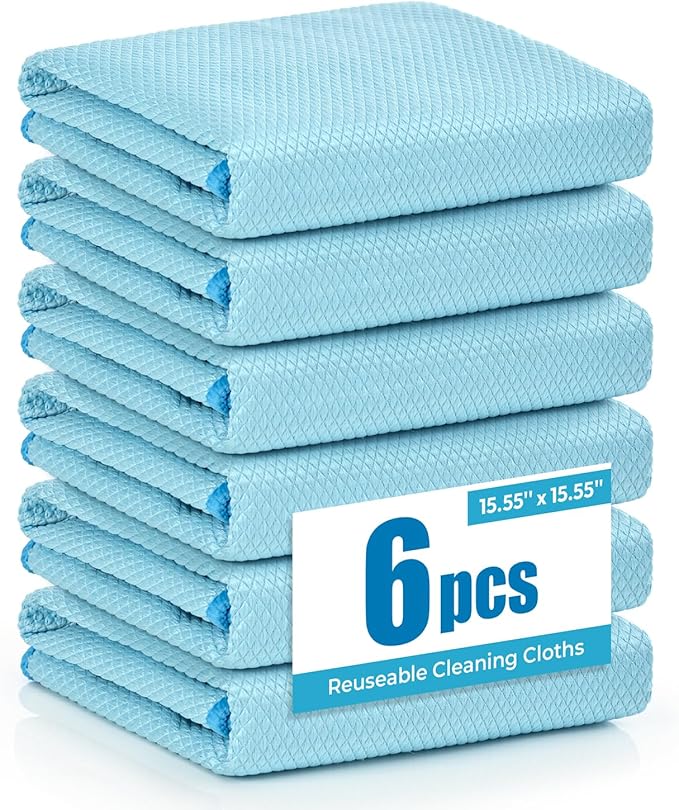 Nanoscale Microfiber Cloths 15.55”x 15.55”, Glass Window Mirror Stainless Steel by Tekswip