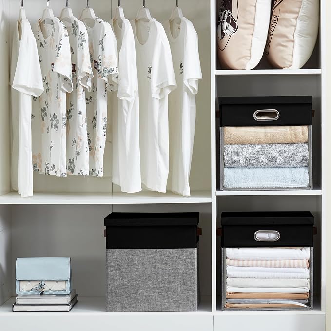 Fabric Storage Cubes with Clear Windows and Lids, Decorative Storage Boxes - Image 8