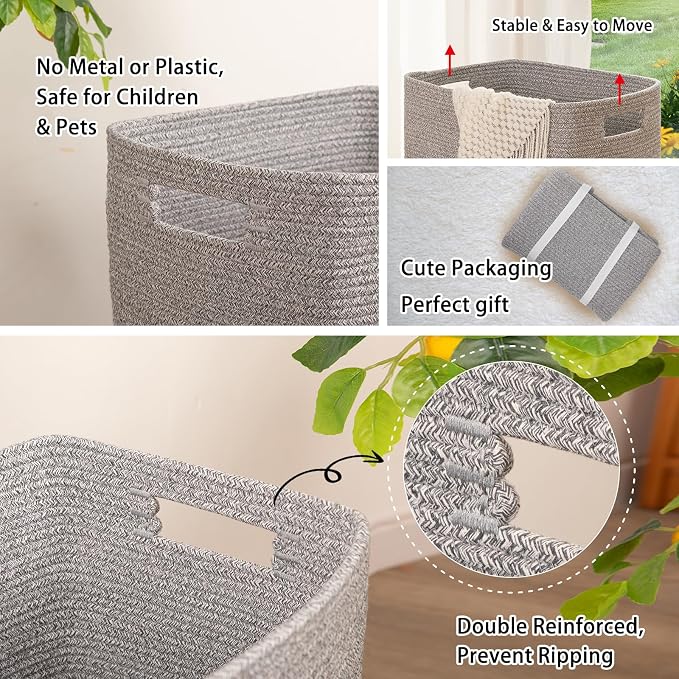 OIAHOMY Laundry Hamper, Laundry Basket，Rectangle Cotton Storage Basket - Image 4