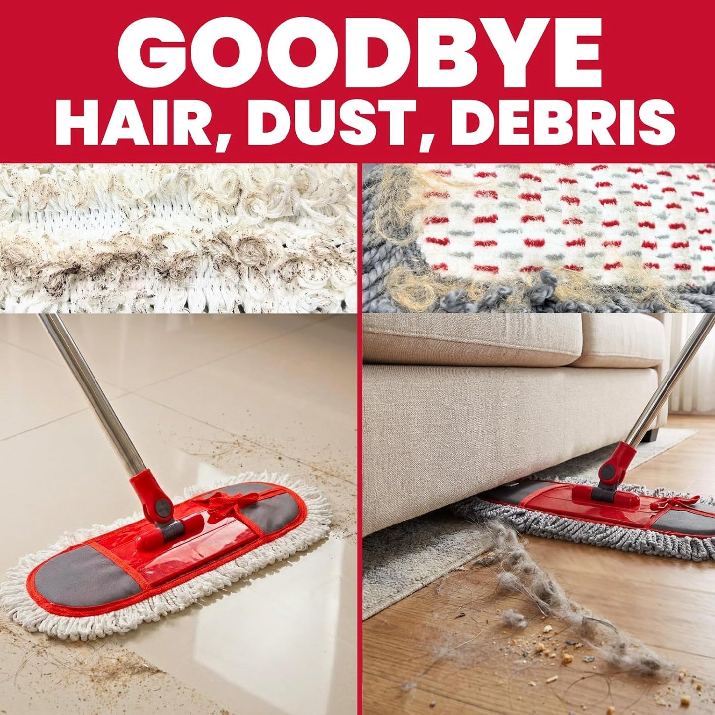 Wide Dust Mop for Floor Cleaning with 3 Washable Pads, 14.4” × 5.1” Flat Mop Head, 62” Stainless Steel Handle, Lightweight Multi-Surface Mop for Hardwood, Marble & Tile
