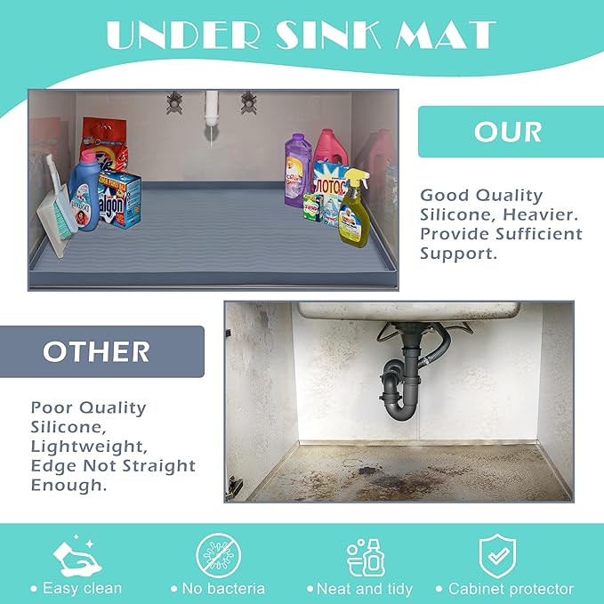URMONA Waterproof Silicone Under Sink Mat 22'' x 22'' Shelf Liner - Image 5