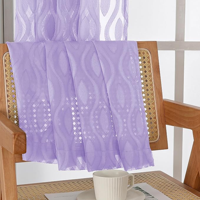 Aiyufeng Purple Sheer Curtains 84 Inch Length 2 Panels, Solid Lightweight Clip - Image 9