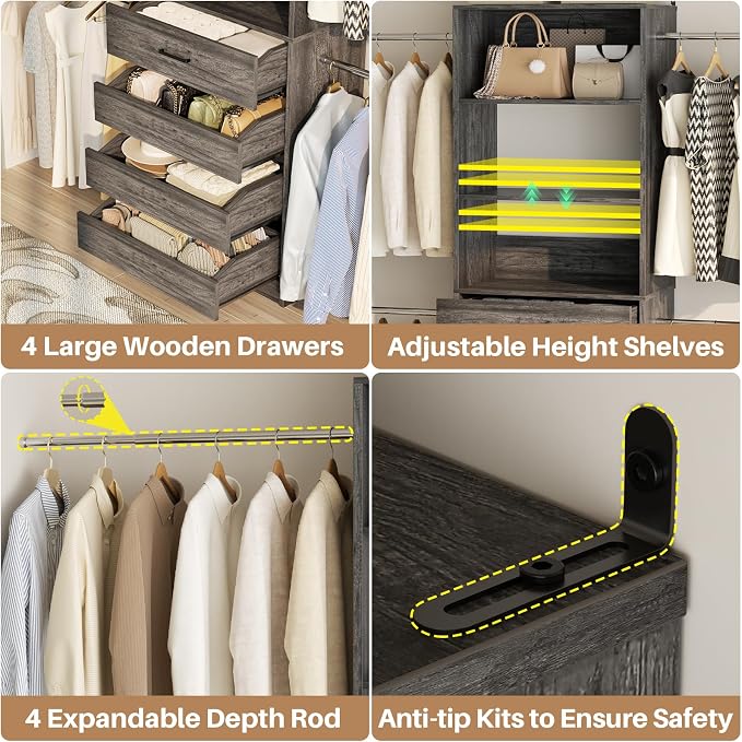 Aheaplus Closet System, 4-9 Ft Closet Organizer - Image 3