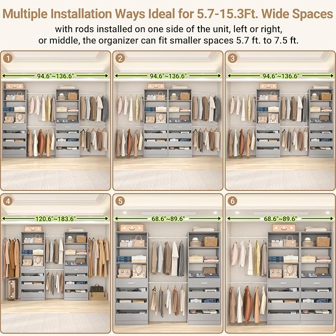Aheaplus Closet System, 6-15Ft Closet Organizer - Image 3