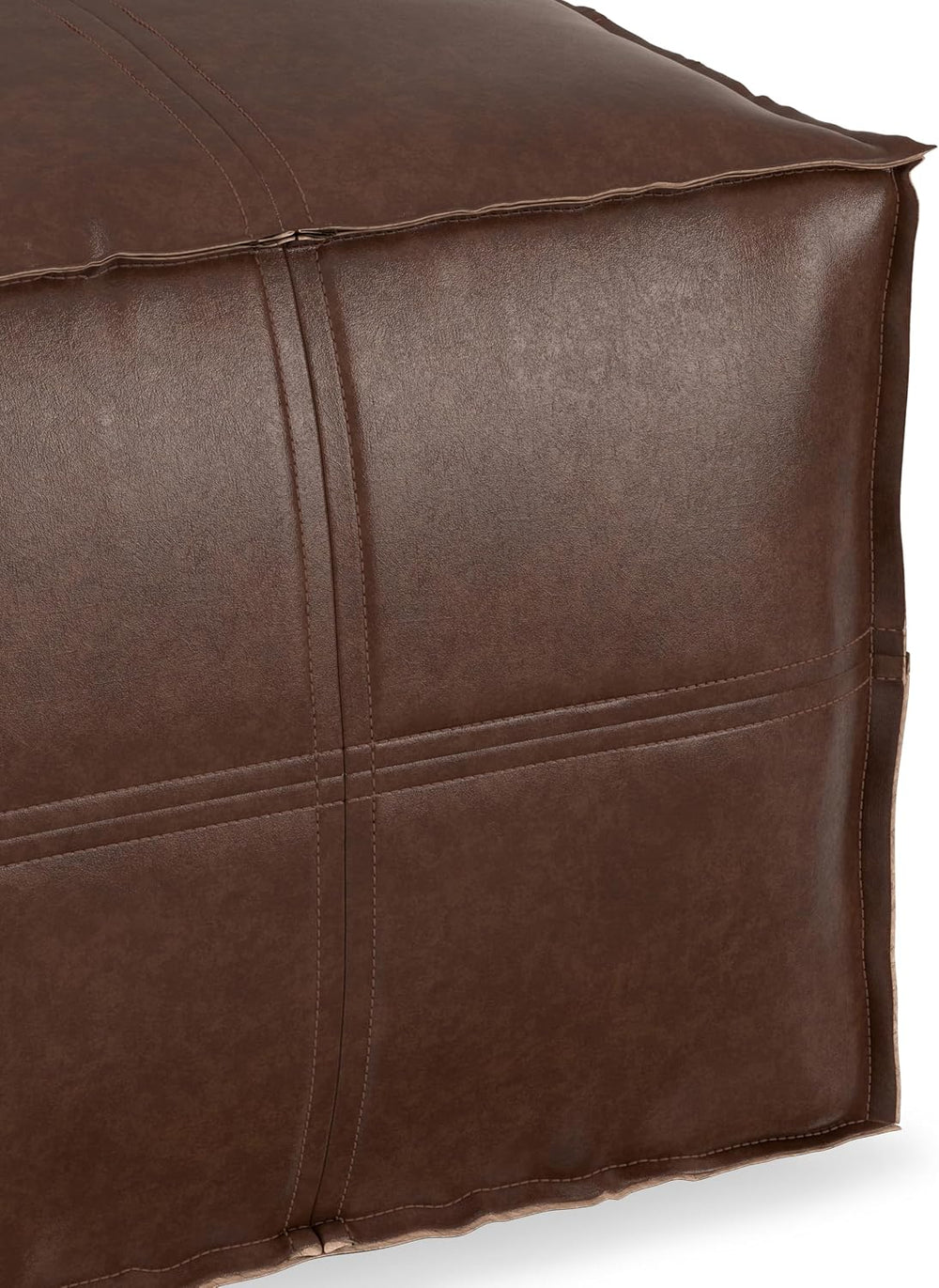 SIMPLIHOME Brody 18" Wide Square Pouf in Distressed Dark Brown Faux Leather