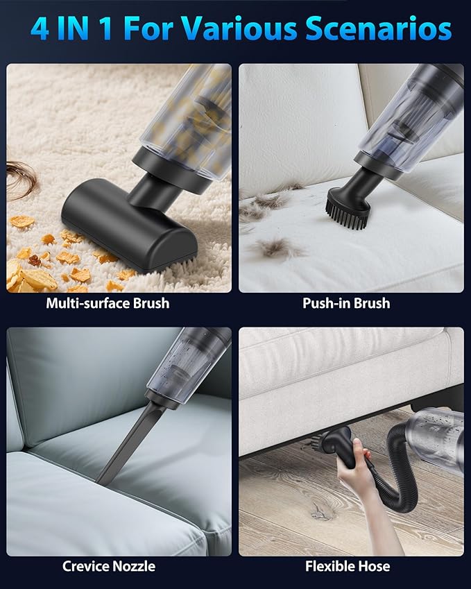 Handheld Vacuum Cordless 1.1 Pounds Car Vac 10000PA Hand Held Vacuums 4-in-1 - Image 3