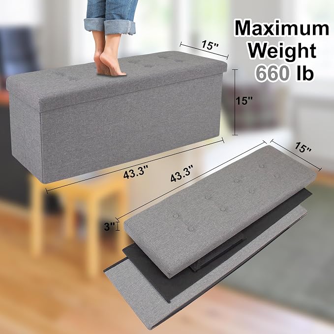 GLAXYFUR 43 Inches Folding Storage Ottoman Bench, Storage Chest, Footrest - Image 3