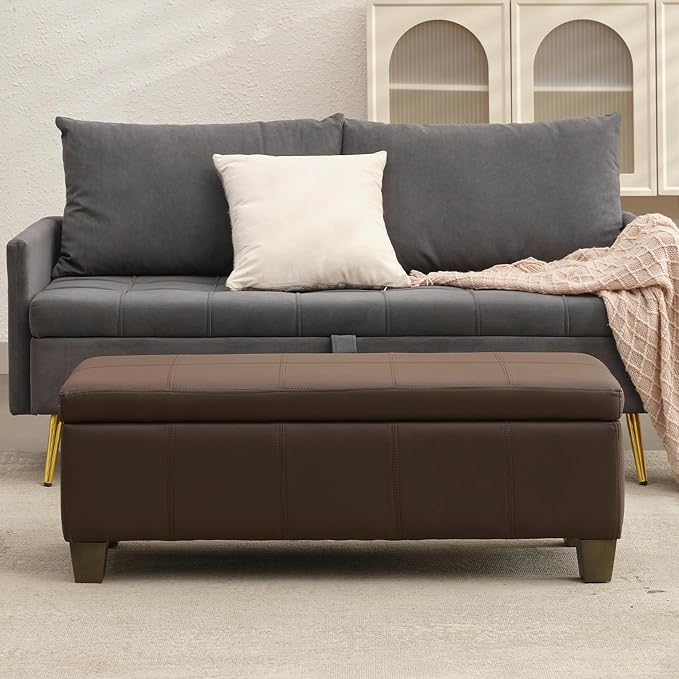 Brown Faux Leather Ottoman - Image 8