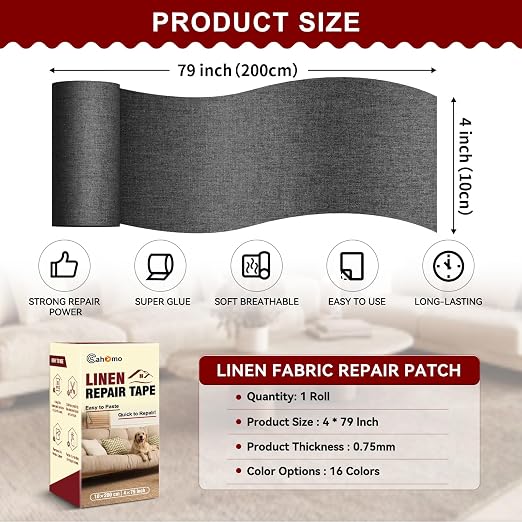 Linen Repair Tape 4x79 inch, Self Adhesive Fabric Patches, Linen Patch Tape Kit - Image 2