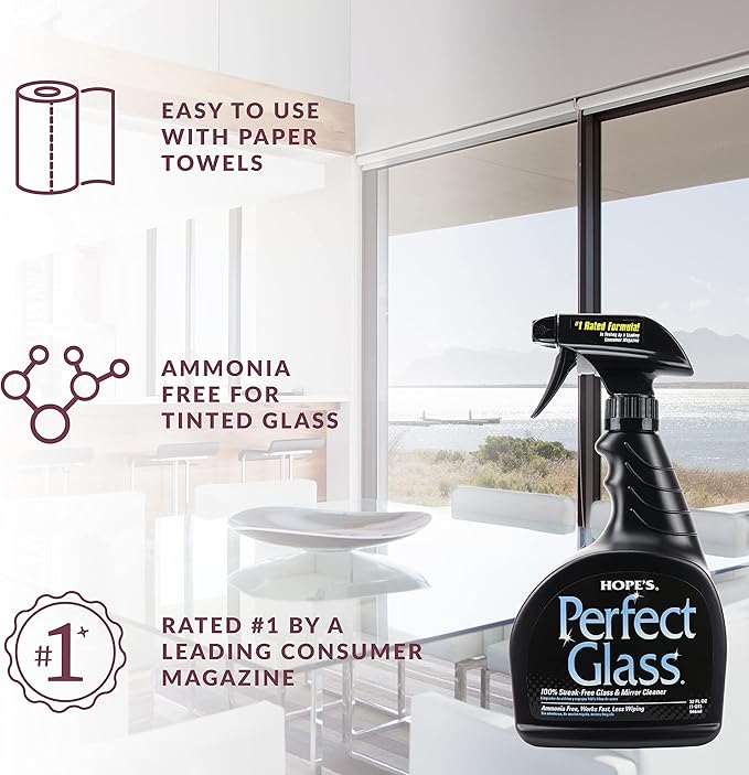 HOPE'S Perfect Glass Cleaner Spray, Streak-Free, Ammonia-Free Window, Tinted - Image 3