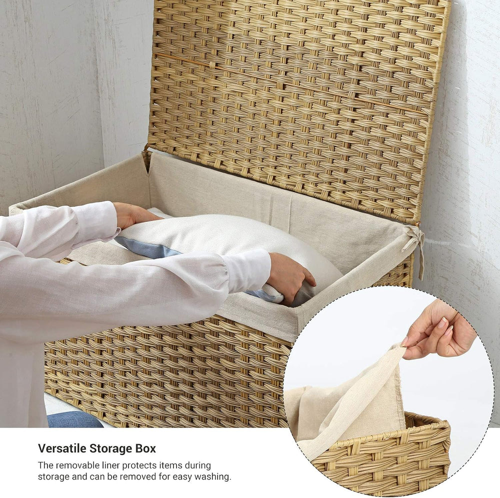 SONGMICS Woven Storage Basket with Lid, 42.3 Gallon (160L), Foldable