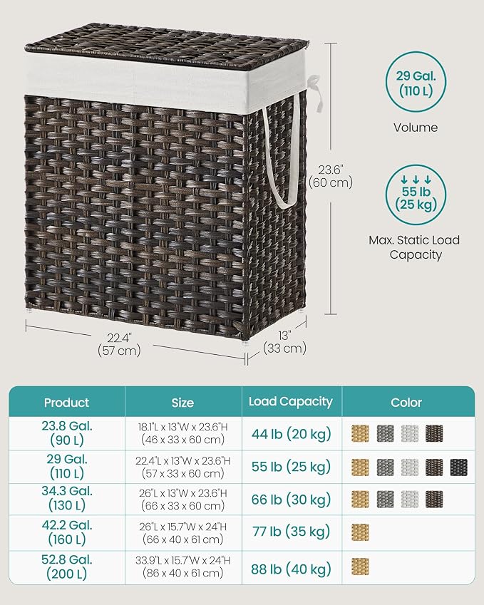 SONGMICS Laundry Hamper with Lid, 110L Clothes Hamper with 2 Removable Liner - Image 6