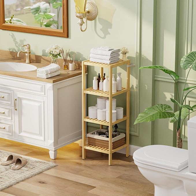 SMIBUY Bathroom Storage Shelf, 4-Tier Bamboo Rack Organizer - Image 2