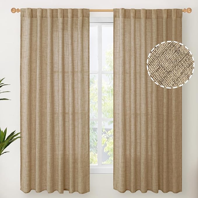 YoungsTex Burlap Linen Curtains 63 Inch Length by YoungsTex
