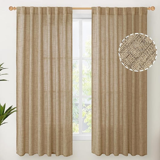 YoungsTex Burlap Linen Curtains 63 Inch Length by YoungsTex