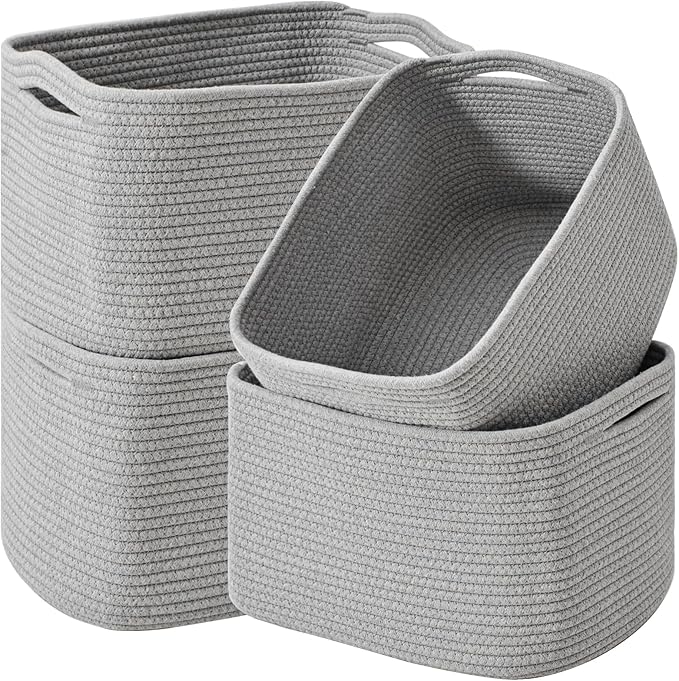 Storage Baskets for Organizing & Shelves, Woven Cotton Rope Organization Bins by ICERZCZ