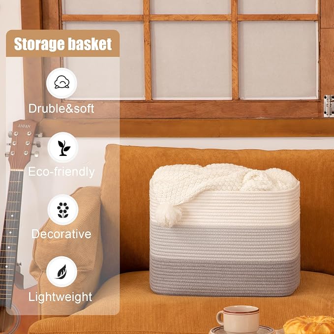 Storage Baskets for Organizing, 2 Pack Woven Basket for Storage, Rectangle - Image 5