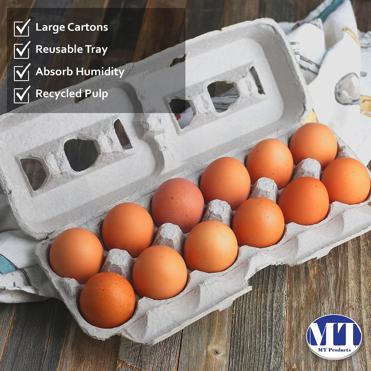 MT Products Blank Natural Pulp Egg Cartons Bulk - Made in USA - Holds Up to Twelve Eggs - Cardboard Material Perfect For Storing Extra Eggs (Pack of 5)