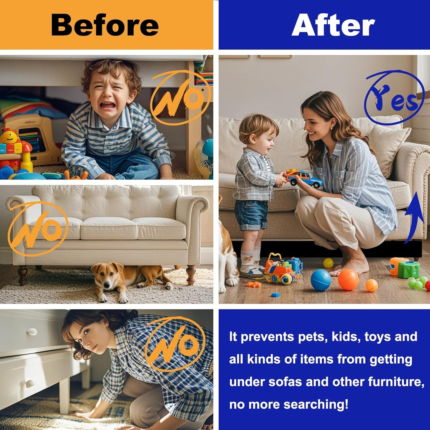 MYLIFESION Under Couch Blocker for Kids and Pet Toys, 123" L x 3" H, Toy Blockers for Bed, Stop Things Going Under Sofa or Furniture, Fits Standard couches and Sofas with Straight Legs