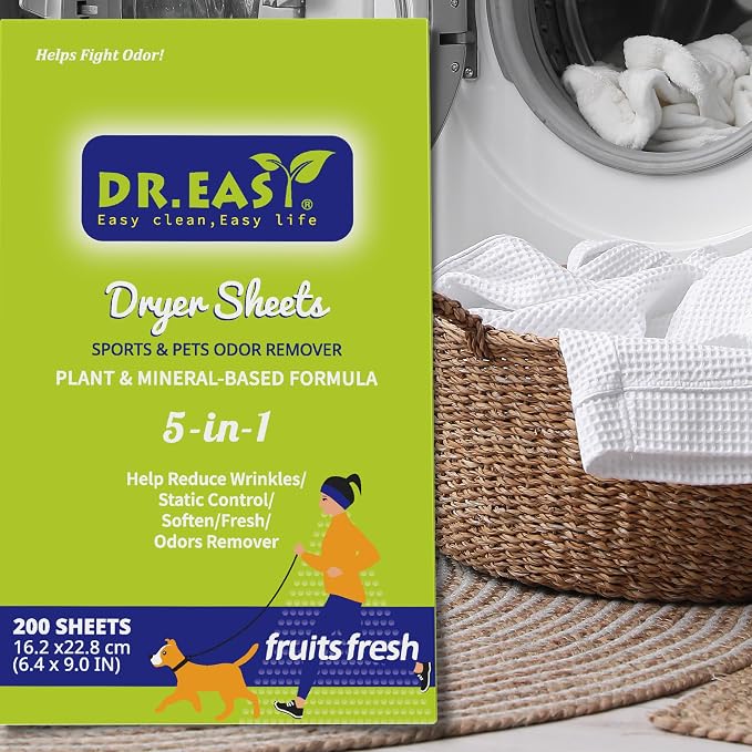 Dr.Easy SPORTS & PETS ODOR REMOVER Fruits Fresh Dryer Sheets, 200 Sheets - Image 7
