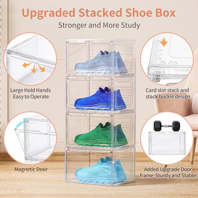 12 Pack Clear Shoe Boxes Stackable, Large Shoe Storage Organizer - Image 4