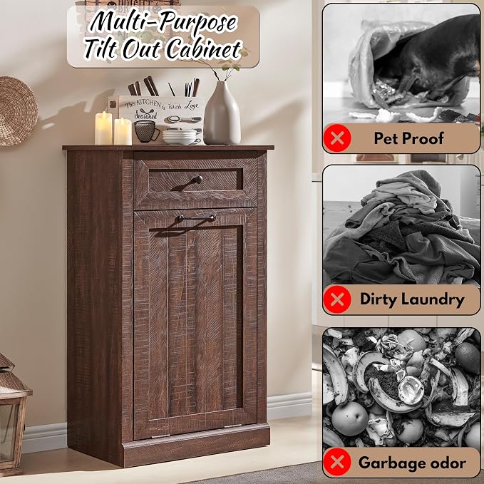 Tilt Out Laundry Hamper Cabinet, 10 Gallon Farmhouse Trash Can Cabinet - Image 4