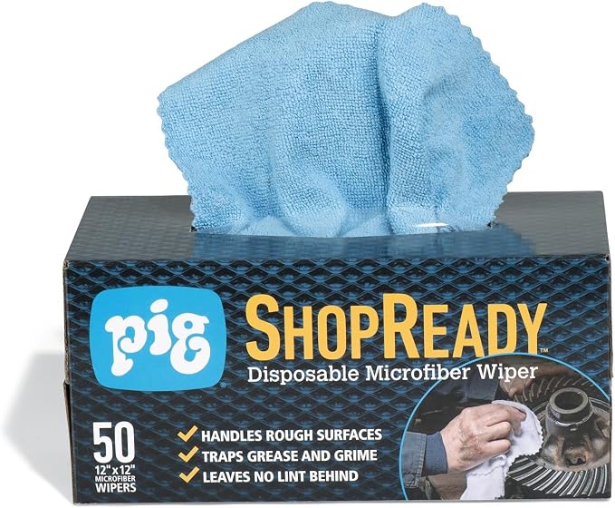 PIG ShopReady Microfiber Wipers| Durable Low-Lint Microfiber Rags | 50 per box by NewPig