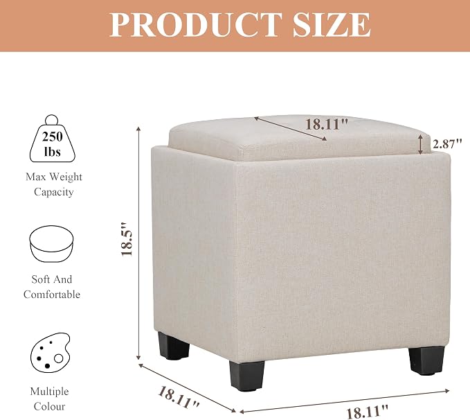 COLAMY Fabric Square Storage Ottoman - Image 2