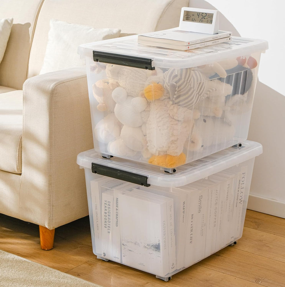 Cetomo 40Qt Plastic Storage Bin with Wheels, Stackable Storage Box with Lid, ...