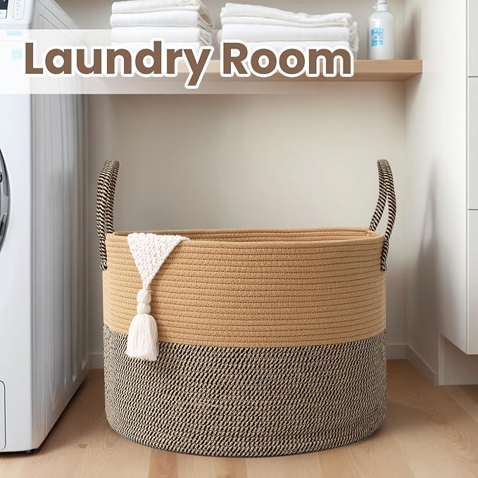 Woven Blanket Basket, 65L Large Rope Storage Bin - Image 7