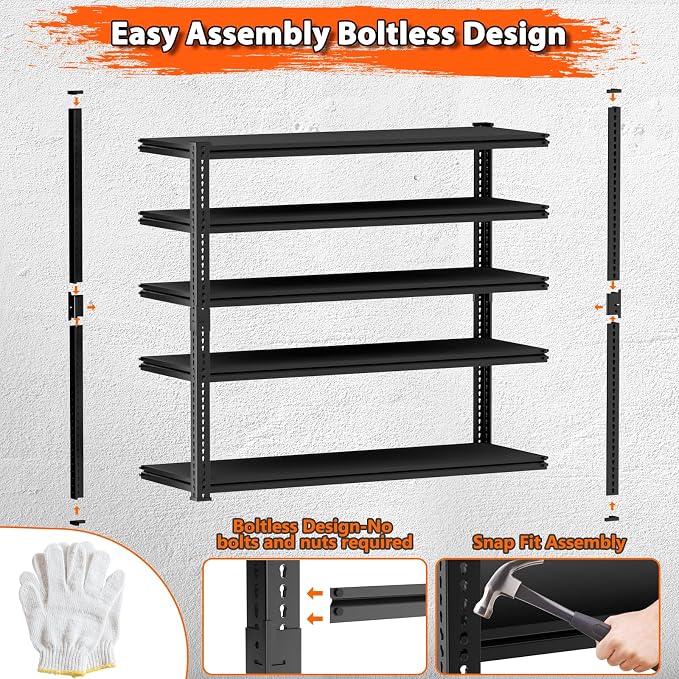 Storage Shelves Heavy Duty, 5-tier Adjustable Metal Industrial Utility Shelf - Image 6
