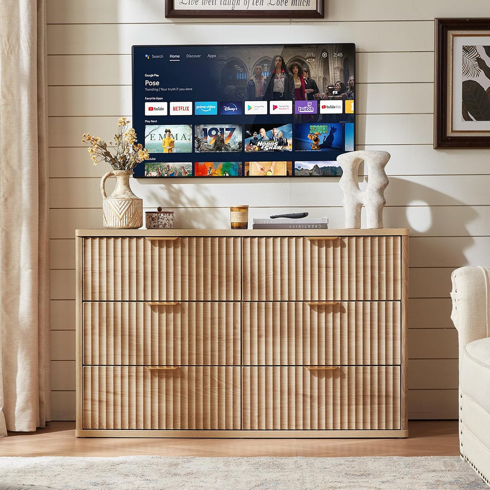 LEYAOYAO Fluted 6 Drawers Dresser for Bedroom, 48" Wide Modern Chest of ...