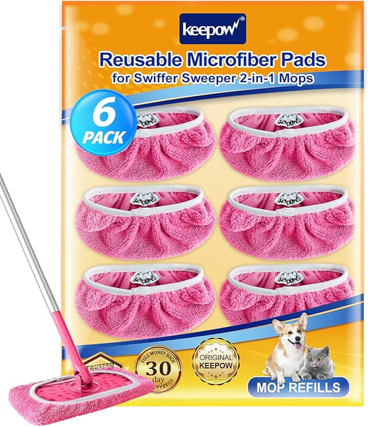 KEEPOW 6 Pack Reusable Mop Pads Compatible by KEEPOW
