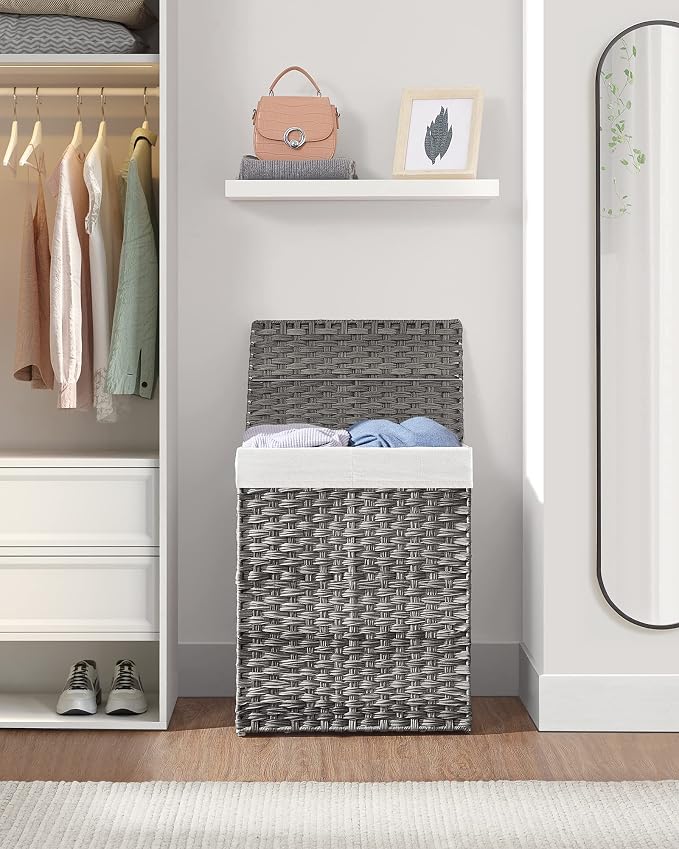 SONGMICS Laundry Hamper with Lid, 90L Clothes Hamper with 2 Removable Liner Bags