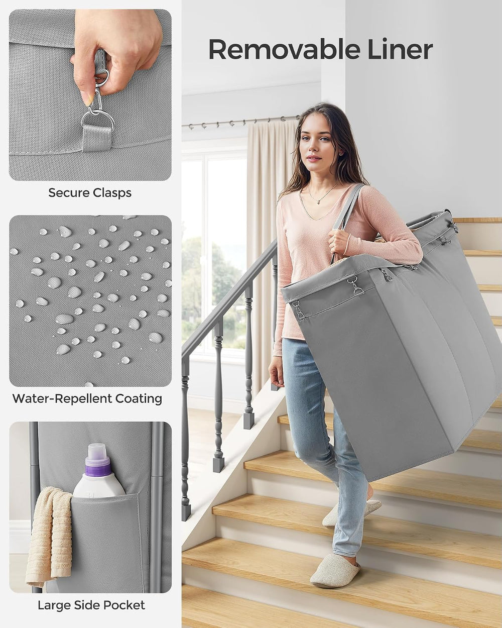 SONGMICS Laundry Basket with Wheels, 3-Section, 52.7 Gallons (199.5 L)