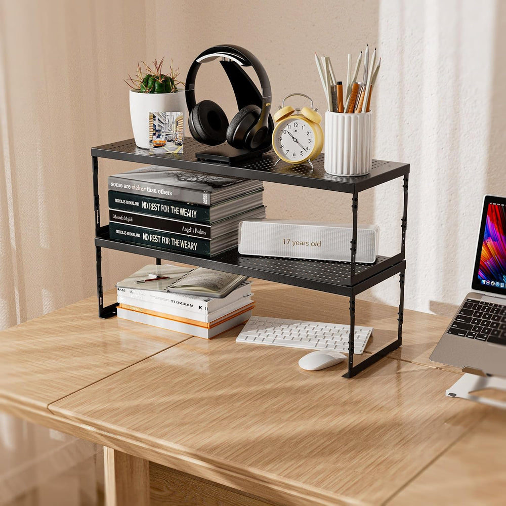 Stackable Expandable Metal Shelf Organizer - Adjustable Wire Storage Rack wit...