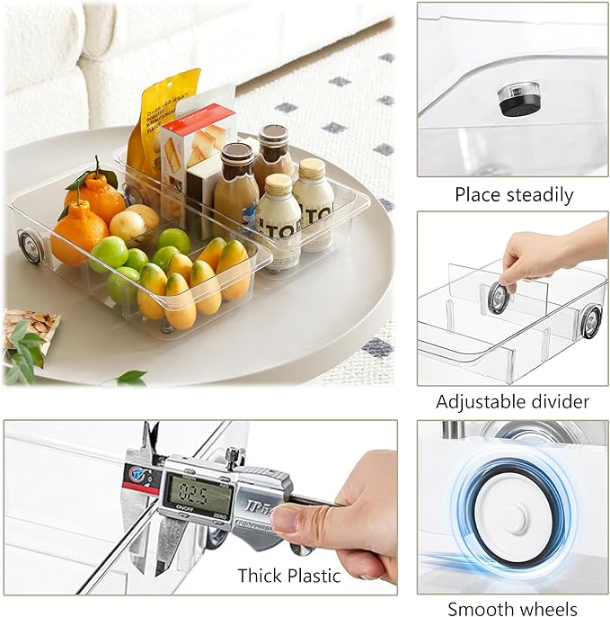 Fridge Organizer Bins With Wheels, 2 Pack Roll Out Refrigerator Organizers And - Image 3