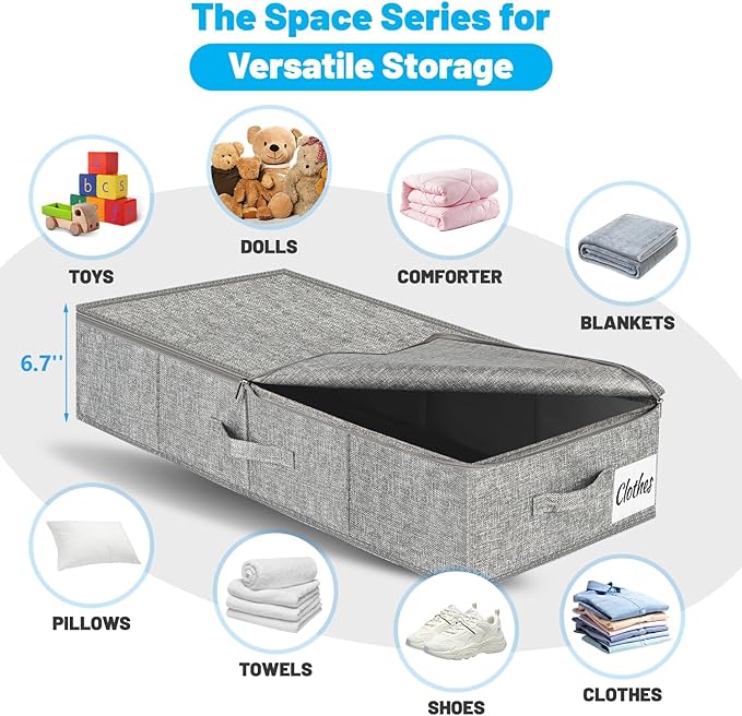 Under Bed Storage Container Bin 3 Pack, Low Profile Foldable Underbed Clothes - Image 2