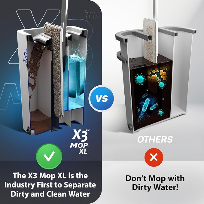 X3 Mop XL, Separates Dirty and Clean Water, 3-Chamber Design, Flat Mop and - Image 2
