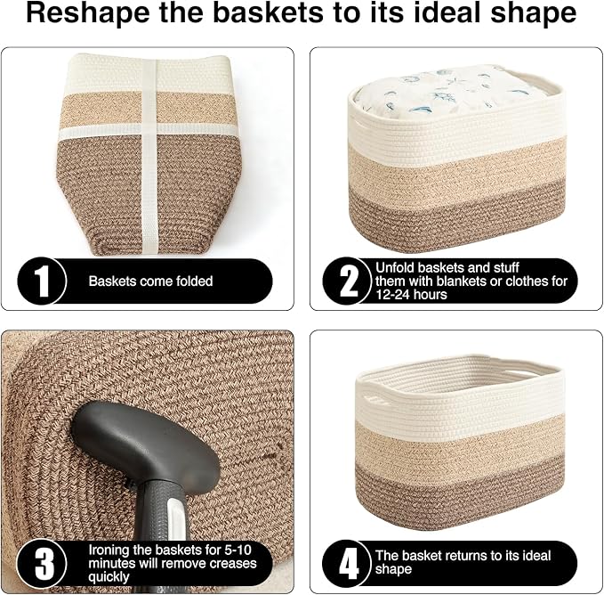 Storage Baskets for Organizing & Shelves, Woven Cotton Rope Organization Bins - Image 7
