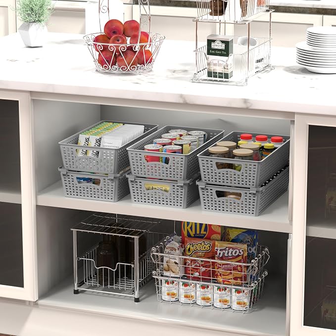 Simple Houseware Stackable Plastic Woven Basket Organizer, 6 Pack, 14.5" x 8.5" - Image 2