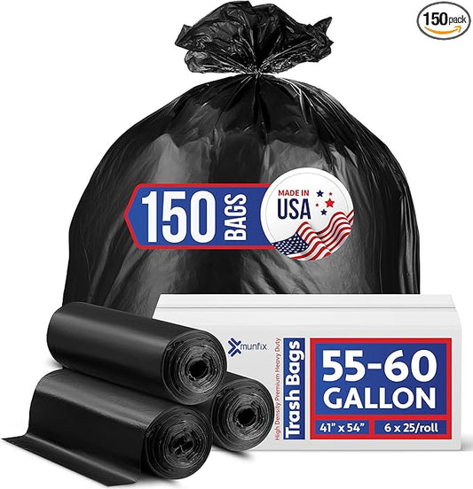 55-60 Gallon Trash Bags Heavy Duty by Munfix
