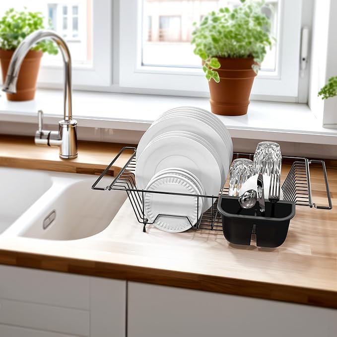 SIMPLE HOUSEWARE Large Over Sink Counter Top Stainless Steel Dish Drainer - Image 3